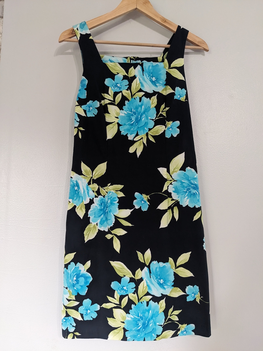 Jessica Dress Women's Size 6 Floral Black Blue Sleeveless Midi Cotton Sheath